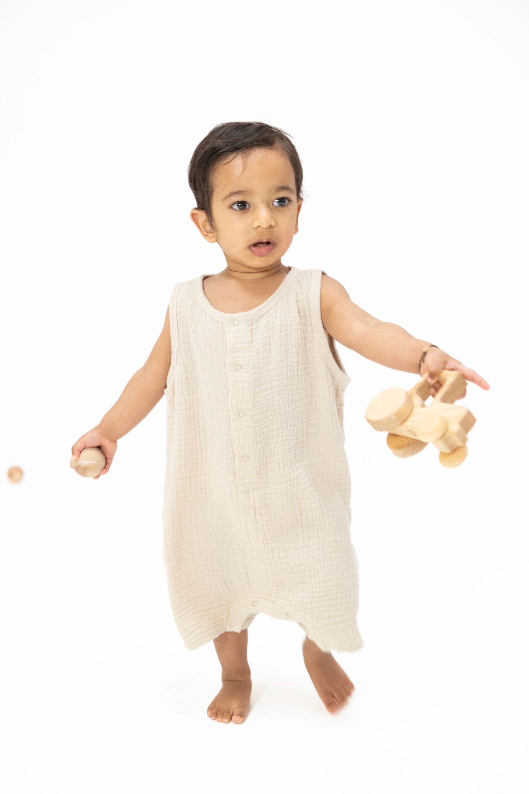 Angel Dear French oak muslin sleeveless romper