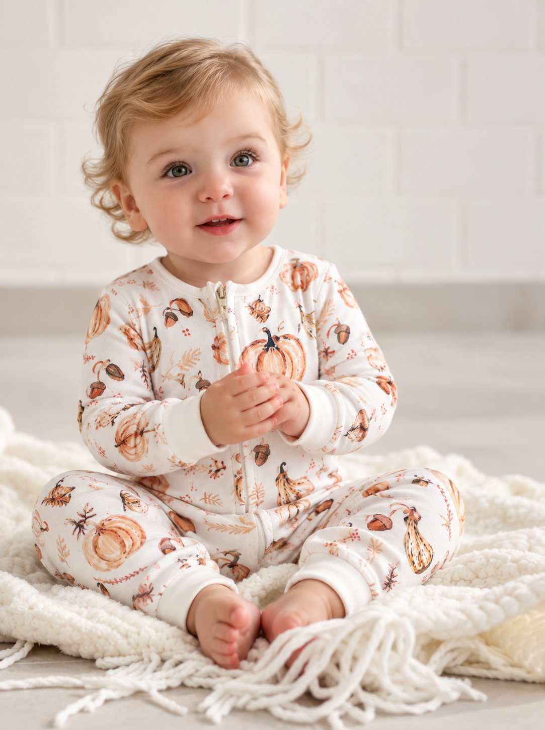 Gaia Baby organic cotton pumpkin print sleeper.