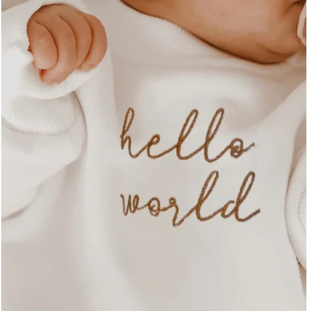 Blossom and Pear "Hello World long sleeve bubble romper