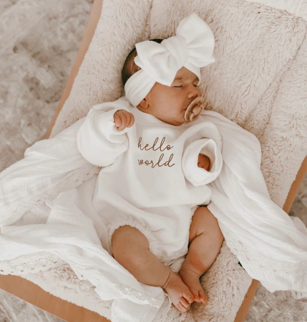 Blossom and Pear "Hello World long sleeve bubble romper