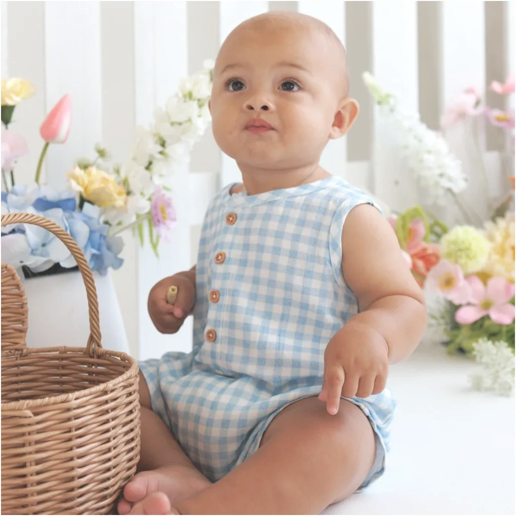 Blossom and Pear Bluebird Gingham Romper