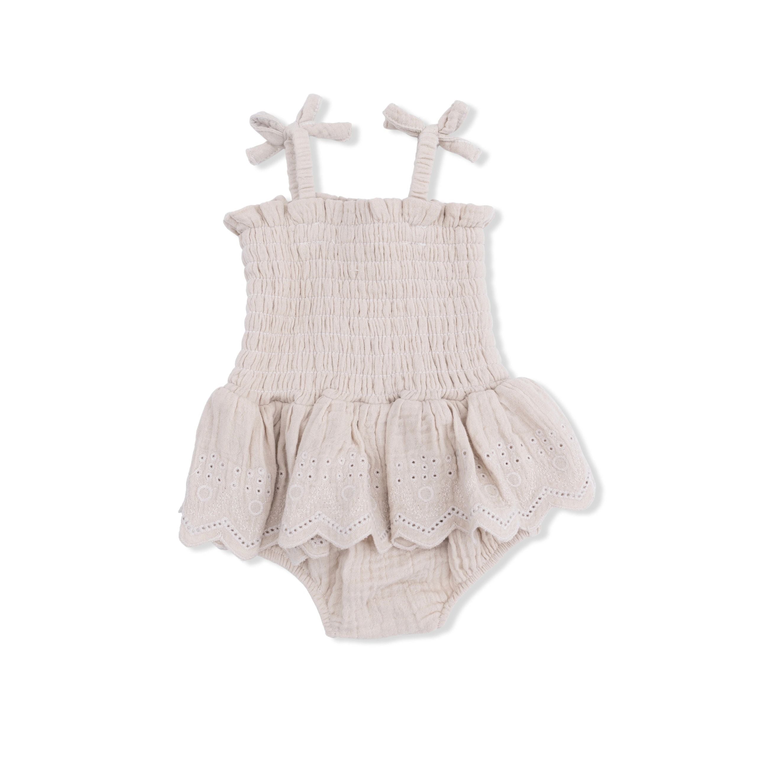 Angel Dear muslin French oak smocked bubble with skirt