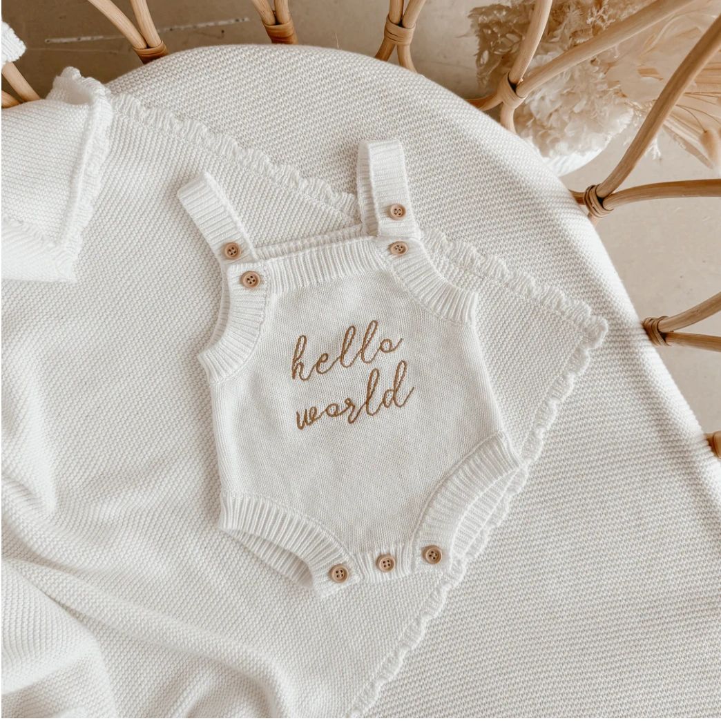 Blossom and Pear "Hello World" singlet mini knit romper