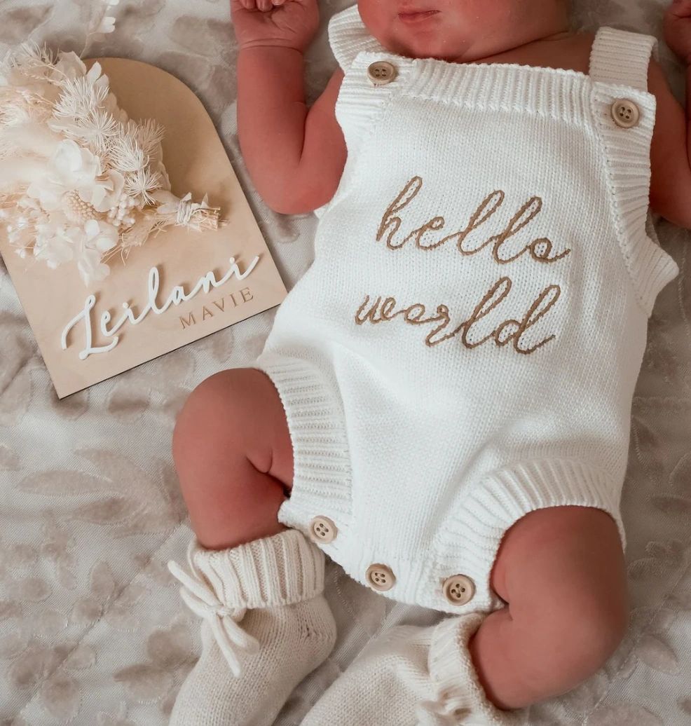 Blossom and Pear "Hello World" singlet mini knit romper