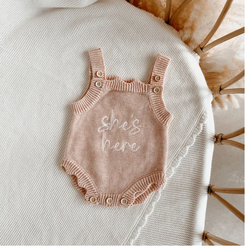 Blossom and Pear"She's Here" mini knit romper