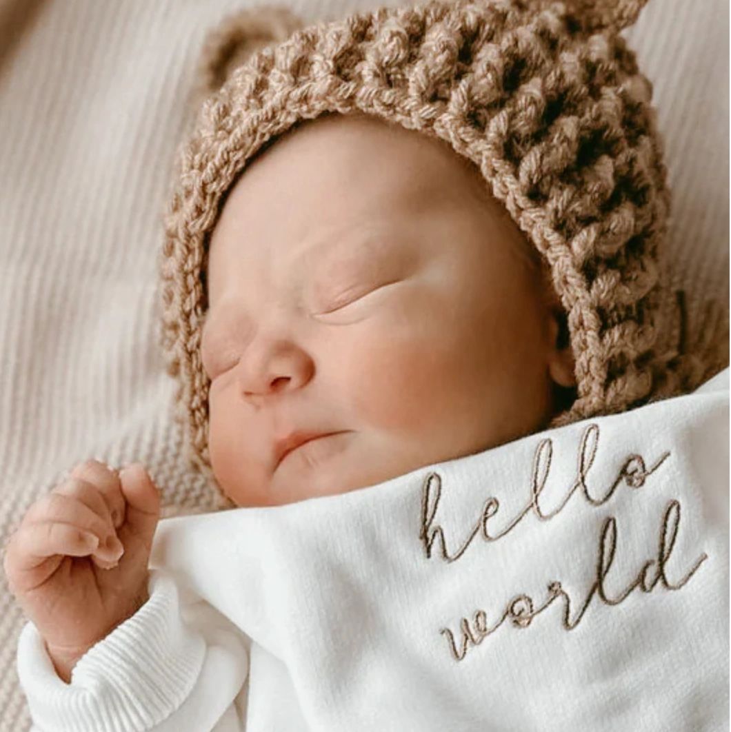Blossom and Pear "Hello World long sleeve bubble romper