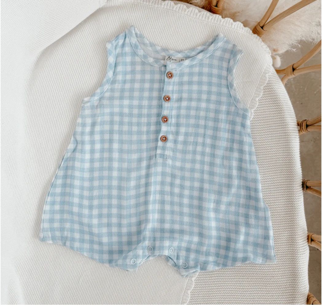 Blossom and Pear Bluebird Gingham Romper