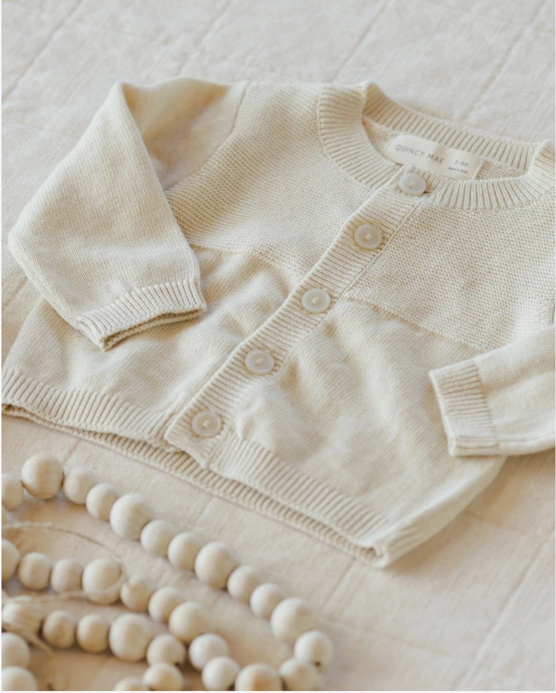 Quincy Mae organic cotton Knit Cardigan Heathered Natural